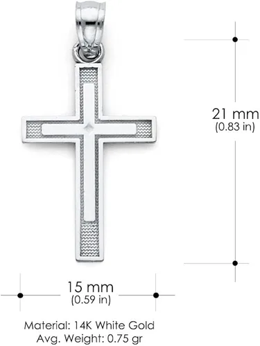 Vista 5 de Ioka Colgante religioso de cruz de oro blanco de 14 quilates con collar de cadena de caja de 0.031in
