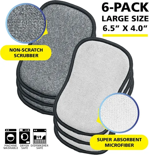 Vista 2 de Fresh Scrub-N-Wipe Pad de Tuff-Scrub, paquete de 6, espuma antimicrobiana y de carbón para control de olores, microfibra, multisuperficie