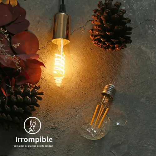 Vista 4 de Bombillas LED Edison ST58 (ST19) equivalentes a 60 vatios, CRI 80+, inastillables, alto brillo, blanco suave, 2700 K, regulables, bombillas