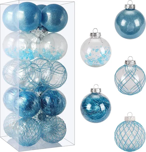 Vista 17 de Juego de adornos de bola de Navidad, 20 unidades, grandes, color negro transparente, inastillables, 3.150 in/3.15 pulgadas, adornos de Navidad