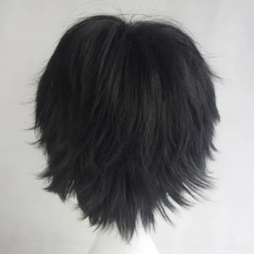 Vista 4 de Peluca de pelo completo unisex suave abultada lisa para cosplay, disfraz de anime, Negro