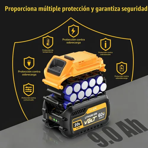 Vista 5 de Bonacell Paquete de 2 baterías de repuesto de 9.0Ah para Dewalt 20/60V Max Flexvolt compatible con Dewalt 20/60 voltios batería DCB112 DCB609 DCB606