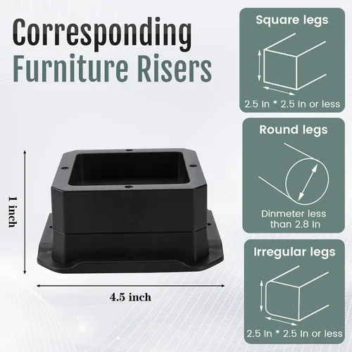 Vista 3 de BTSD-home Elevadores de cama de 1 pulgada resistentes para muebles, para sofá, mesa y silla, color negro, paquete de 4
