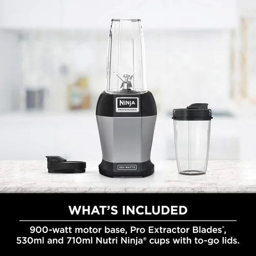 Vista 3 de Ninja BL450C, Licuadora personal Nutri Pro para jugos, batidos y batidos, tazas de 18 y 24 onzas, negro/plata, 900 W (versión canadiense)