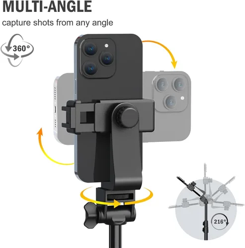 Vista 8 de Liphisy Trípode de 64 pulgadas para teléfono celular y cámara, trípode para teléfono con control remoto y soporte para teléfono, robusto y estable