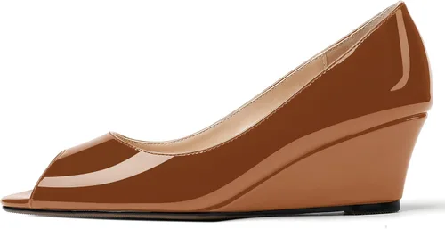 Vista 2 de WAYDERNS Zapatos de tacón bajo con cuña de charol y puntera abierta para mujer de 2 pulgadas