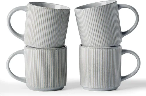 Vista 21 de famiware Juego de 4 tazas de café de 12 onzas, tazas de cerámica con asa Negro (Star-Black)