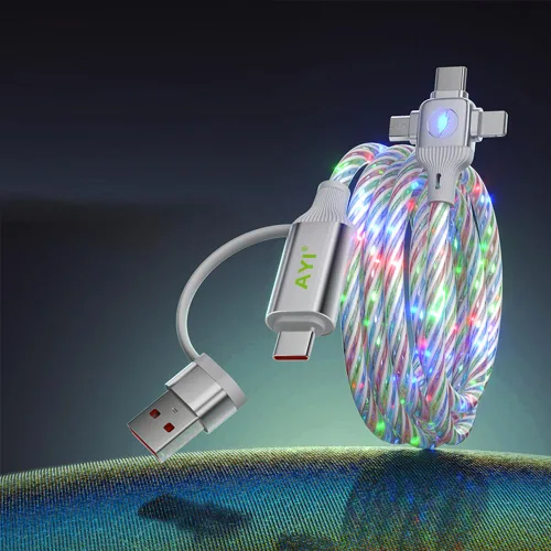 Vista 10 de AYI 3 combinaciones de múltiples puertos USB A a USBC Micro PD cable de carga rápida iluminado flujo de corriente compatible con casi todos