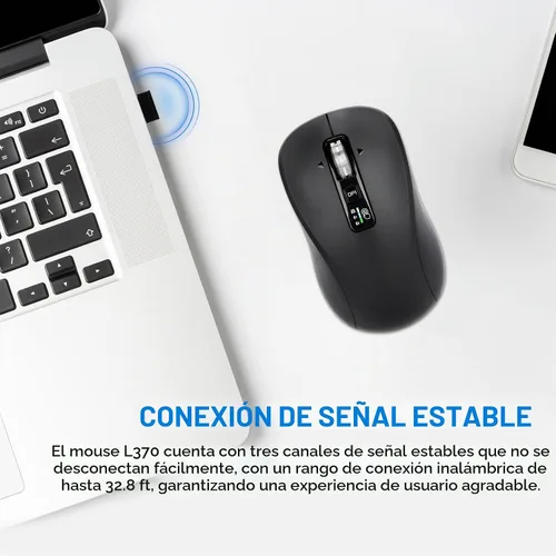Vista 3 de Ratón Bluetooth inalámbrico, multimodo de 3 dispositivos (USB + 2 Bluetooth), rueda de desplazamiento de metal de 4 vías, DPI ajustable, clic Negro