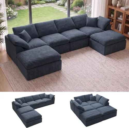 Vista 17 de Sofá de nube deshuesado de gran tamaño, sofá modular en forma de Azul