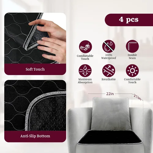 Vista 4 de Almohadillas Impermeables para Sillas para Incontinencia Paquete de 4 Protectores de Asiento Reutilizables 22" x 21" Protector de Silla Lavable