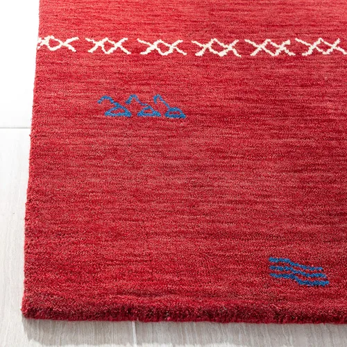 Vista 4 de SAFAVIEH Himalaya Collection - Alfombra cuadrada de 6 pies, color rojo, hecho a mano, lana tribal bohemia, ideal para zonas de alto tráfico en sala