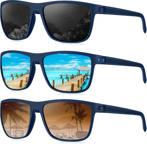 Vista 69 de KALIYADI Gafas de sol polarizadas para hombre, gafas de sol ligeras con protección UV para conducir, pescar y jugar golf (3 unidades) Negro