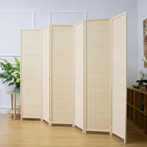 Vista 11 de 3 Panel Bamboo Room Divider for Home & Office, 5.6 ft Tall Folding Partition Wall in Natural Beige, Double-Sided Privacy Screen for Room Separation