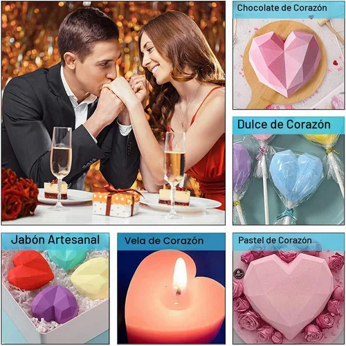 Vista 2 de 10 moldes de silicona con forma de corazón de San Valentín, gran molde de corazón rompible para chocolate con martillo, 8 moldes de silicona
