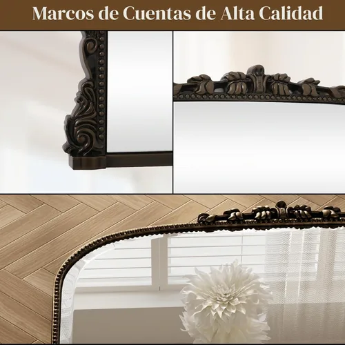 Vista 3 de Espejo de pared arqueado ancho de bronce de 27 "× 36" con talla vintage
