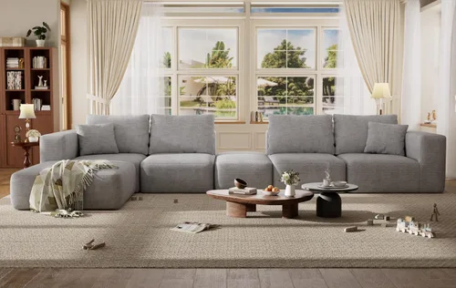 Vista 8 de Sofá modular de 152 pulgadas, sofás grandes sin hueso para sala de estar, moderna pana de felpa, sofá de nube seccional de gran tamaño con asiento