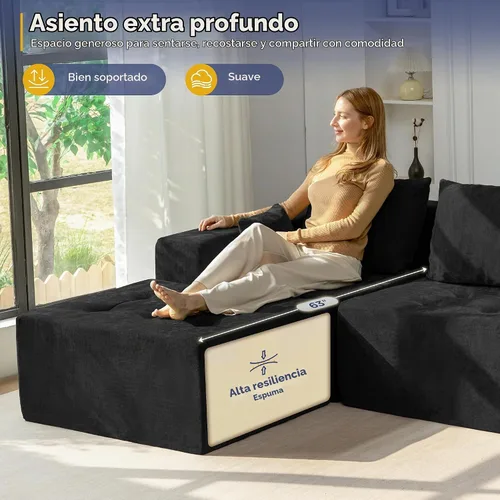Vista 7 de MAXYOYO - Sofá modular modular en forma de L, sofá de nube sin hueso con otomana flexible, tapizado de felpilla para sala de estar, no requiere Negro
