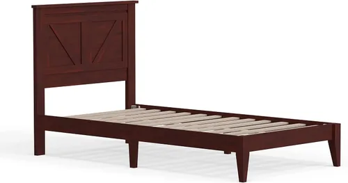 Vista 5 de Glenwillow Home Cama de plataforma de madera maciza estilo granja en tamaño individual, color cereza clásica