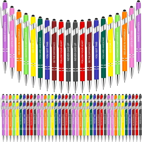 Vista 7 de 10 piezas de bolígrafos inspiradores - Bolígrafos de tinta de bola en masa con punta de lápiz óptico, citas motivacionales, regalos para la escuela