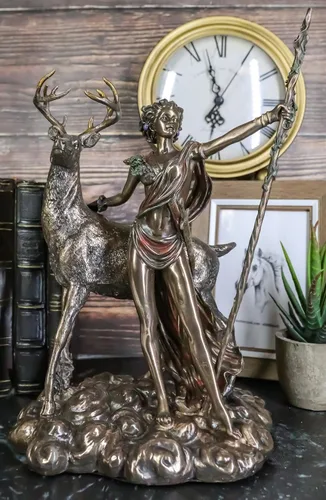 Vista 6 de Ebros Diosa griega romana de la caza Luna y naturaleza Diana con estatua de ciervo Artemisa La cazadora escultura 11.5 pulgadas de alto