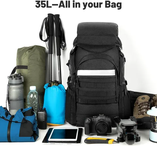 Vista 3 de Jueachy Mochila de senderismo ligera 35L: mochila de camping para hombres y Negro