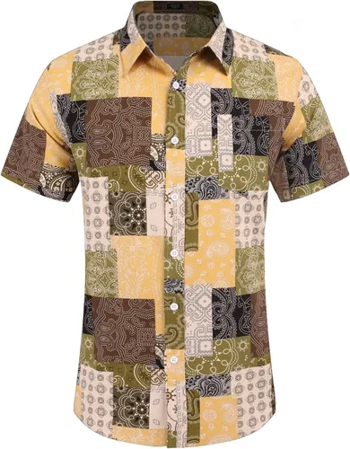 Vista 2 de COOFANDY Men Boys Linen Shirts Short Sleeve Button Down Shirts Hawaiian Tropical Shirts