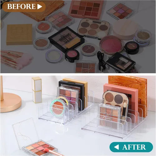 Vista 4 de Luxspire Organizador de sombra de ojos acrílica, paquete de 2 organizadores de cajones de maquillaje, organizador de paleta de maquillaje cosmético