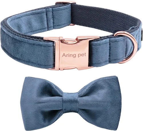 Vista 10 de ARING PET Collar de perro con corbatín, collares de terciopelo para perros con corbatín extraíble, collar de lazo ajustable para perros hembras