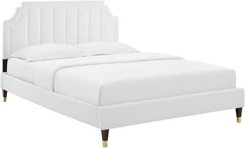 Vista 3 de Modway MOD-6913-WHI Sienna Performance - Cama plataforma de terciopelo tamaño matrimonial, color blanco