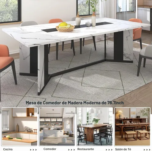 Vista 8 de Hlivelood Mesa de comedor grande de 78 pulgadas para 6 8 personas, mesa de cocina rectangular de madera con mesa impermeable, muebles rectangulares