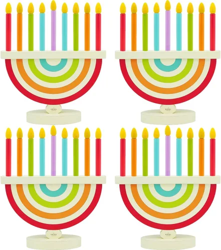 Vista 8 de Paquete de 2 menorá de Janucá de madera para niños con velas extraíbles