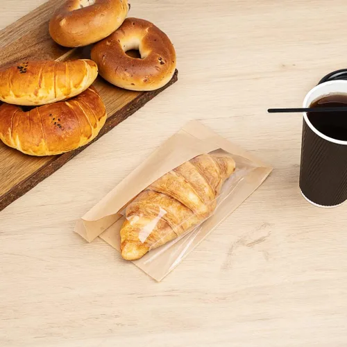 Vista 4 de Bag Tek Bolsa de pan rectangular de papel kraft pequeña - con ventana lateral - 4 3/4" x 2 3/4" x 8 1/2" - Caja de 100 unidades - Restaurantware