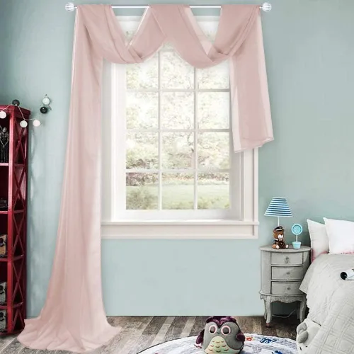 Vista 11 de HUTO Cenefa de gasa suave para ventana, color beige, para habitación de niñas, toldo de cama, 1 panel de 52 x 144 pulgadas de largo