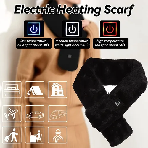 Vista 3 de Bufanda calefactora, bufandas térmicas ajustables para mujeres y hombres, bufanda térmica USB ajustable para el cuello, bufanda de calefacción