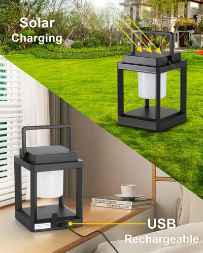 Vista 4 de DAKAFUL Lámpara de mesa para exteriores, lámparas LED para mesita de noche, faroles solares colgantes al aire libre para patio, impermeable, lámpara