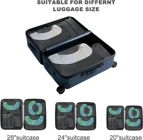 Vista 5 de MOSISO Juego de 6 cubos de embalaje para artículos esenciales de viaje, juego de bolsas organizadoras de maleta para equipaje, accesorios de viaje