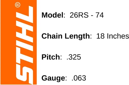 Vista 2 de Stihl 26RS 74, motosierra superrápida, 18" bar, paso de 0.325, calibre 0.063