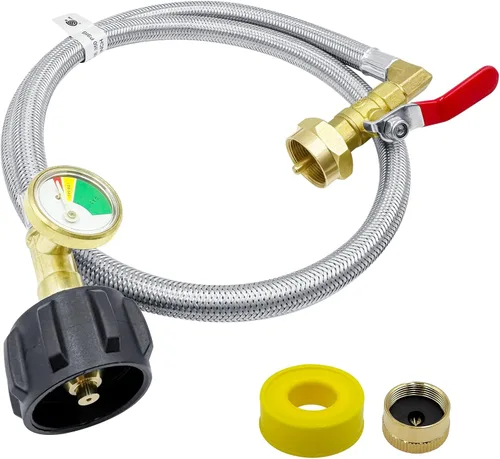 Vista 9 de Adaptador de Recarga de Propano para Tanques de 1 lb, Manguera Adaptadora de Recarga de Tanque de Propano Mejorada de 3 Pies/36'', Manguera