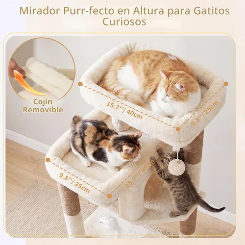 Vista 2 de Heybly 34.6" Cat Tree Anti-Tipping Floor Cat Condo for Kittens, HCT205SMJ Beige