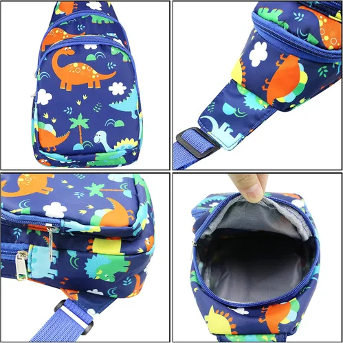 Vista 7 de ANKOMINA Mochila bandolera pequeña para niños diseño de dinosaurio unicornio y hombro para exteriores viajes senderismo Azul Patchwork talla única