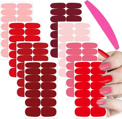 Vista 8 de 8 hojas de esmalte de uñas azules para mujer, calcomanías de esmalte de uñas de color sólido con purpurina para pegar en tiras de esmalte de uñas