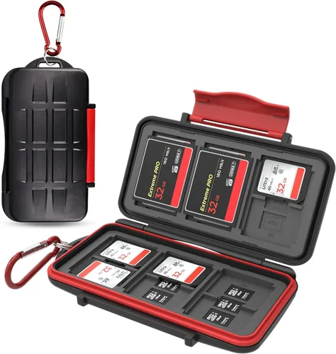 Vista 10 de Kiorafoto Estuche Porta Tarjetas SD SDHC SDXC de 12 Ranuras Profesional, Resistente al Agua, Anti-Shock, Protector de Almacenamiento de Tarjetas