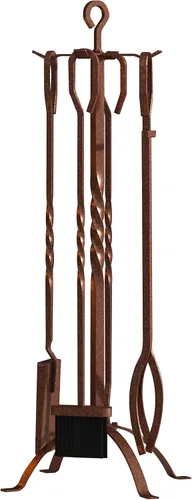 Vista 8 de Fire Beauty Juego de 5 herramientas para chimenea, accesorios de chimenea, soporte de herramientas con asas, herramientas para decoración