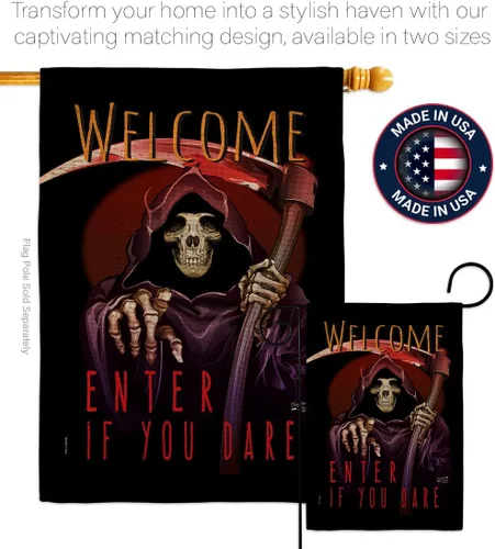 Vista 4 de Bandera Enter If You Dare House – Juego de bandera para otoño, Halloween, bruja, truco o trato, noche espeluznante, gato negro, temporada