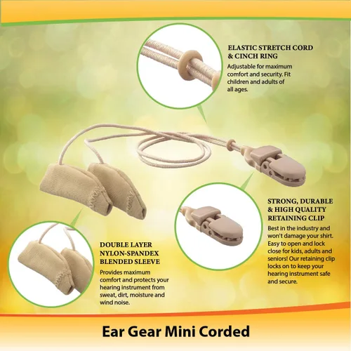 Vista 2 de Ear Gear Mini cable – Protege los audífonos de la suciedad, el sudor, la humedad, la pérdida, el viento – Se adapta a instrumentos auditivos de 1" a
