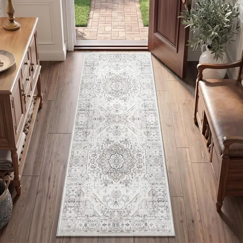 Vista 54 de jinchan Alfombra de área pequeña lavable floral vintage, alfombra de entrada simétrica de medio círculo de 2 x 3, alfombra de entrada suave de pelo