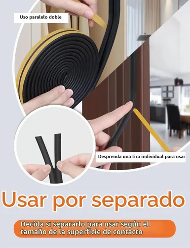 Vista 2 de Burlete de sellado de puerta de 32.8 pies, autoadhesivo, insonorizado en forma de D, para marco de puerta, ventana, negro, 3/8 pulgadas de ancho x