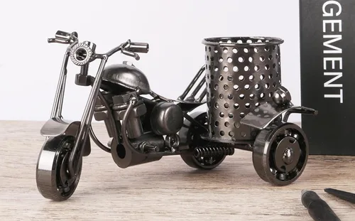 Vista 3 de NSMAR Modelo de motocicleta Portalápices Cobre, Artesanía hecha a mano Regalos de motocicleta para hombres, accesorios de motocicleta coleccionables
