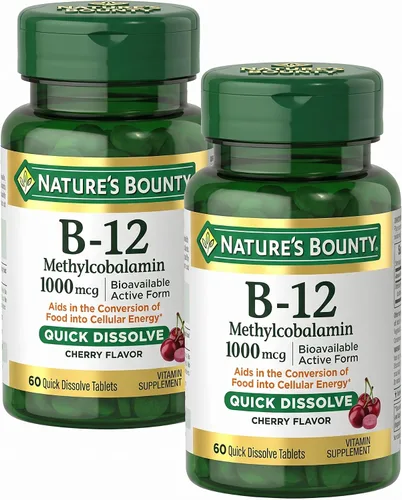 Vista 7 de Nature's Bounty Vitamina B-12 tabletas de disolución rápida, 1000 mcg, ayuda en la conversión de alimentos en energía celular, sabor a cereza, 60